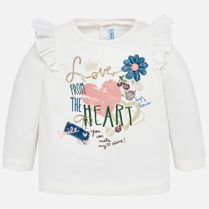 Triko MAYORAL bílé SRDÍČKO - 12 měsíců 