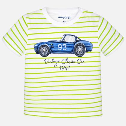 Triko MAYORAL zelený pruh AUTO - 12 měsíců (80) 