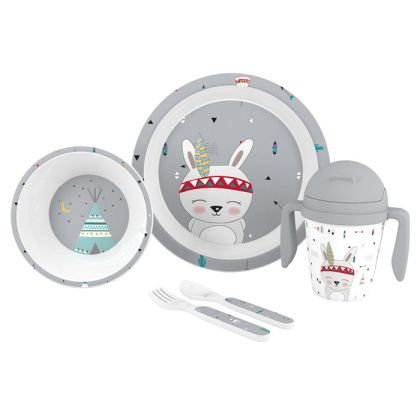INTERBABY | Jídelní set INDIÁN +6M - šedý