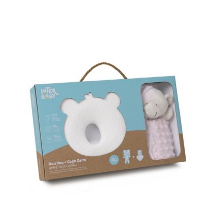 INTERBABY | SET MÉĎA - ergonomický polštářek + přítulka - růžový
