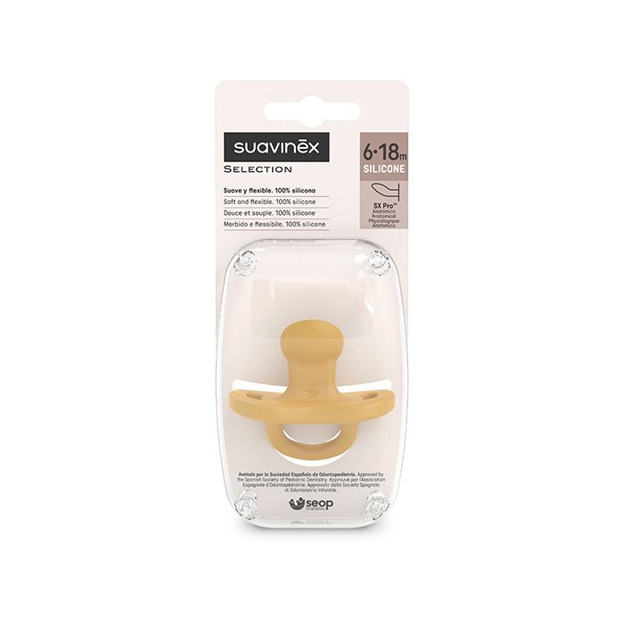 SUAVINEX | ŠIDÍTKO anatomické SILIKON 6-18m SX PRO - COLOUR ESSENCE - okrové