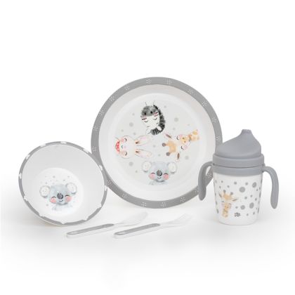 INTERBABY | Jídelní set ZVÍŘÁTKA +6M - šedý