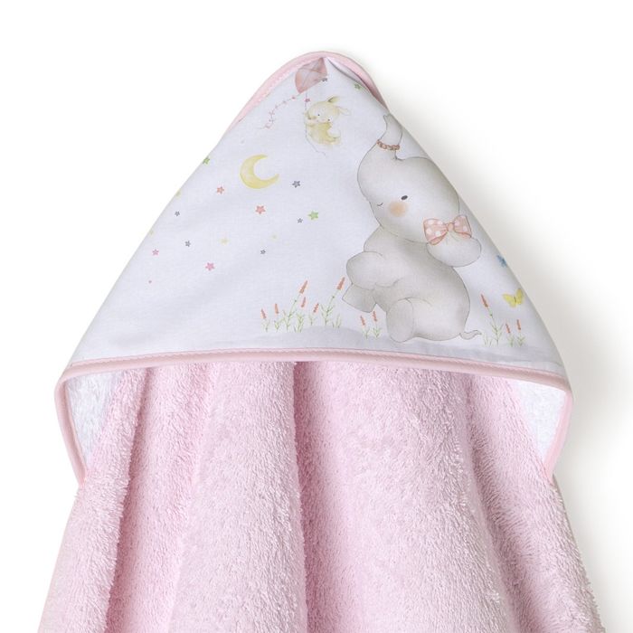INTERBABY | SET - OSUŠKA froté 100x100 SLONÍK + PŘÍTULKA - růžová