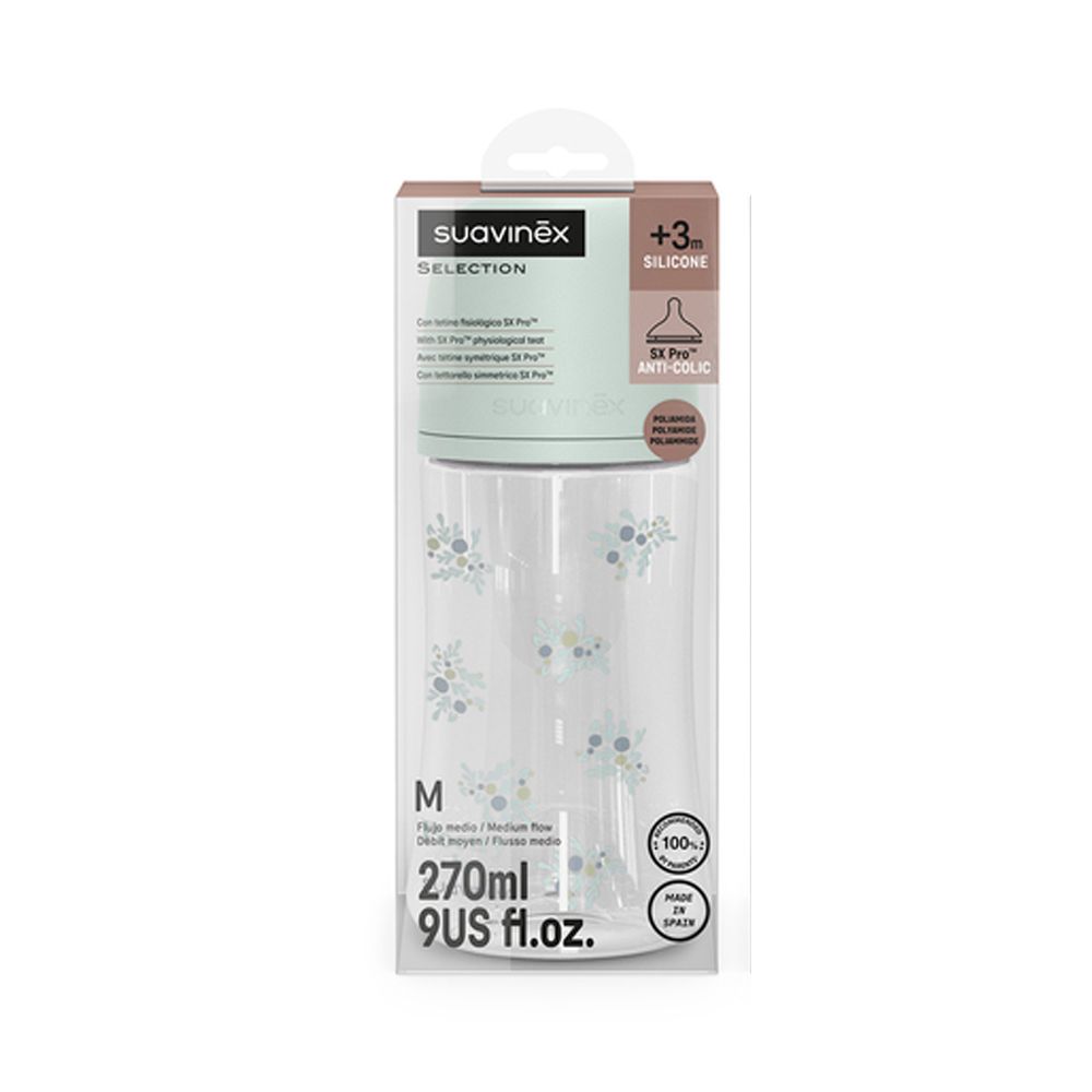 SUAVINEX | Kojenecká láhev POETRY 270ml FYZIOL PRŮTOK M - modrá