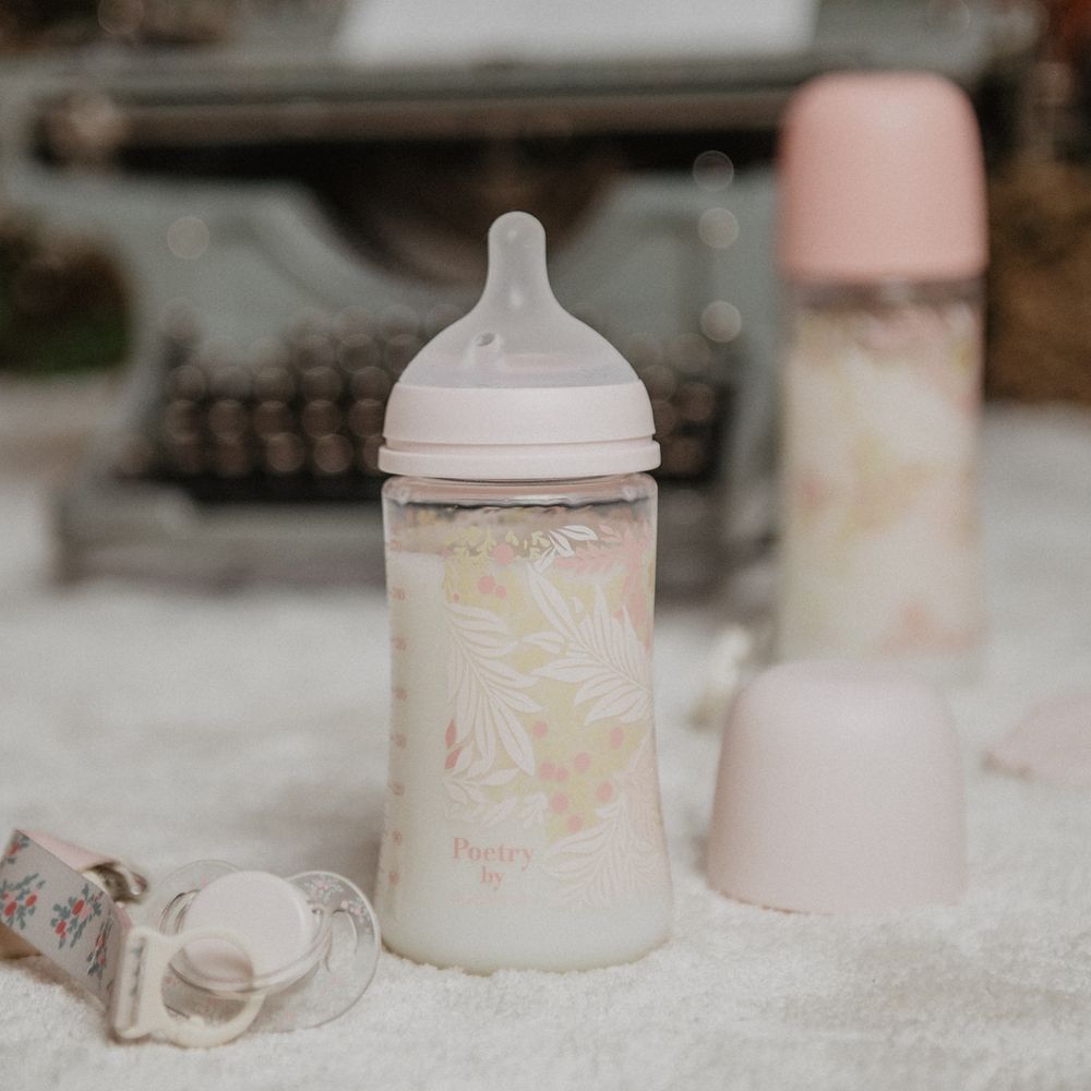 SUAVINEX | Kojenecká láhev POETRY 270ml FYZIOL PRŮTOK M - růžová