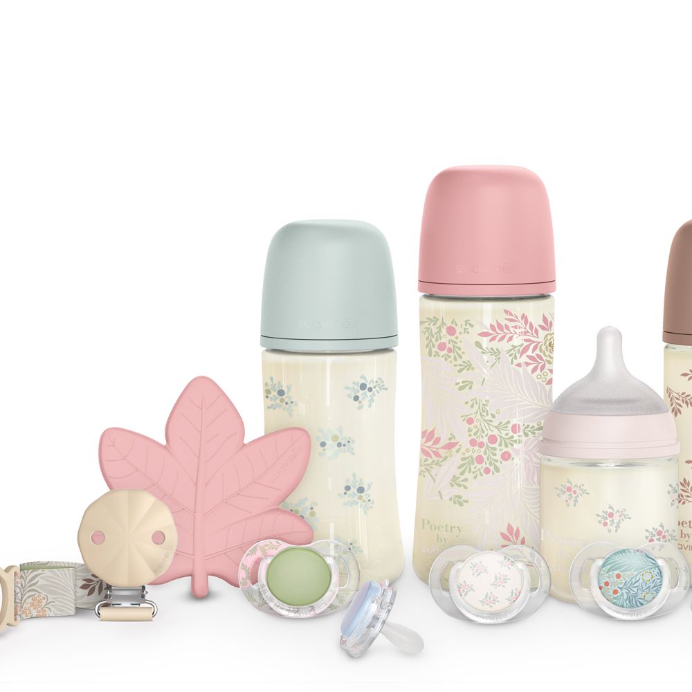 SUAVINEX | Kojenecká láhev POETRY 270ml FYZIOL PRŮTOK M - růžová