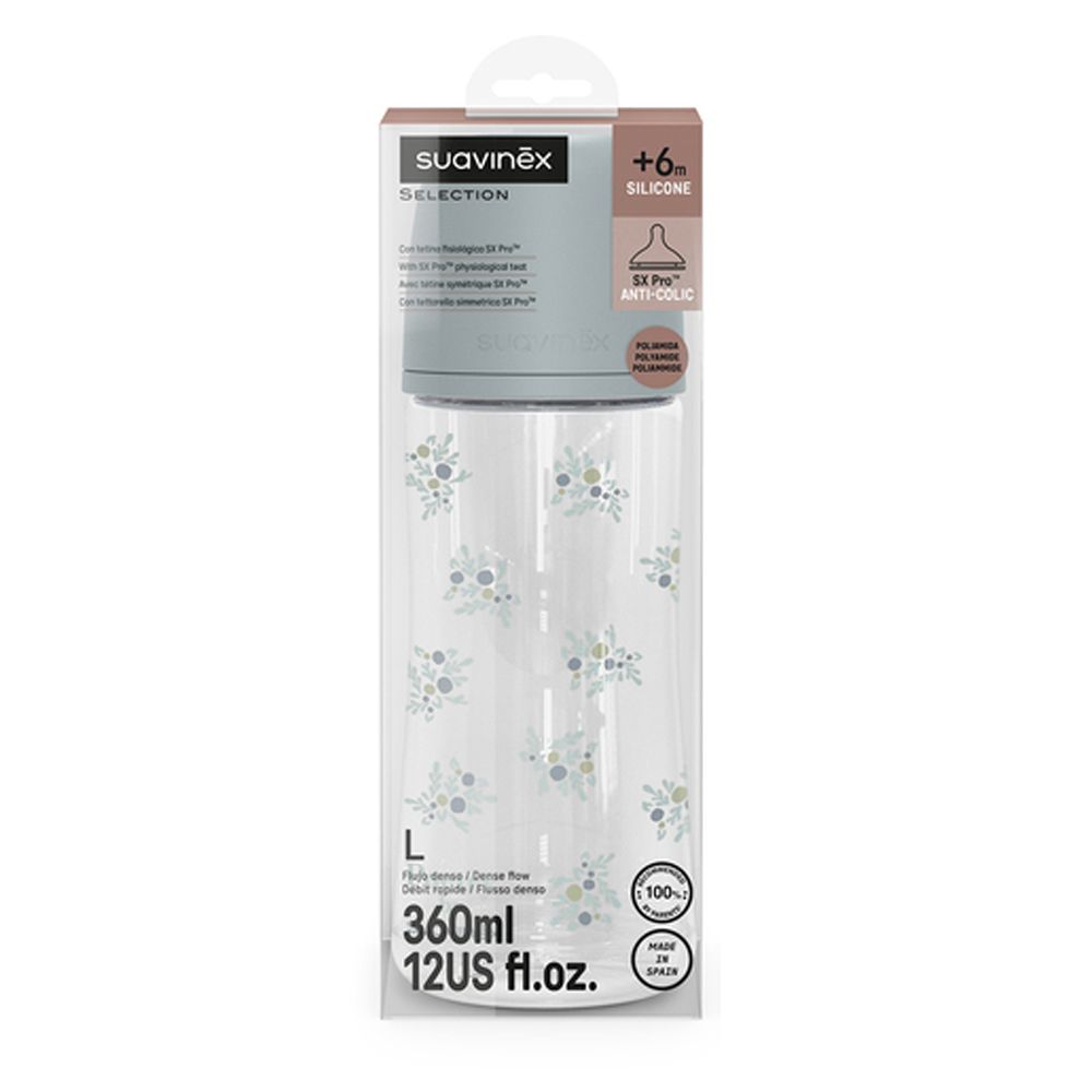 SUAVINEX | Kojenecká láhev POETRY 360ml FYZIOL PRŮTOK L - modrá