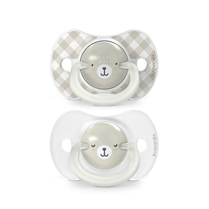 SUAVINEX | Šidítko DEN&NOC fyziologické silikon WILD & FREE 0-6 m - 2 ks - šedé