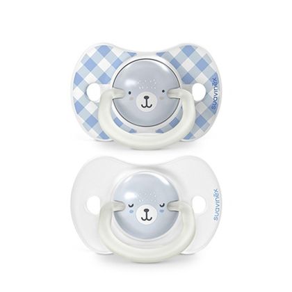 SUAVINEX | Šidítko DEN&NOC fyziologické silikon WILD & FREE 0-6 m - 2 ks - modré