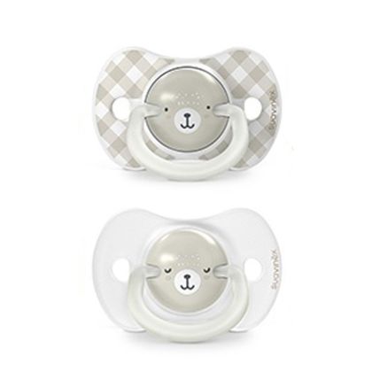 SUAVINEX | Šidítko DEN&NOC fyziologické silikon WILD & FREE 6-18 m - 2 ks - šedé