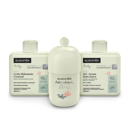 SUAVINEX | SET HYDRATAČNÍ EMULZE 300ML + KRÉMOVÝ MYCÍ GEL 300ML + KOLÍNSKÁ VODA BLISS 100ML