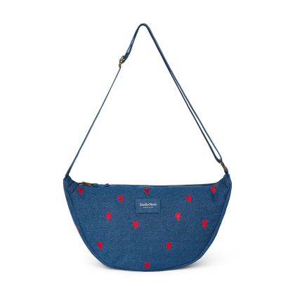 STUDIO NOOS - Denim Adult FANNY kabelka | Dark Blue Red Hearts