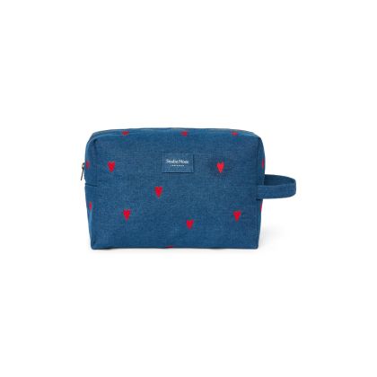 STUDIO NOOS - Denim Toiletry - toaletní taštička | Blue Red Hearts