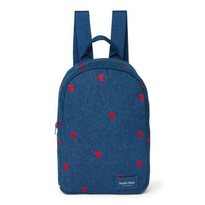 STUDIO NOOS - Denim Mini BACKPACK - batůžek | Dark Blue Red Hearts