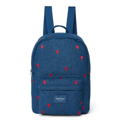 STUDIO NOOS - Denim Midi BACKPACK - batůžek | Dark Blue Red Hearts