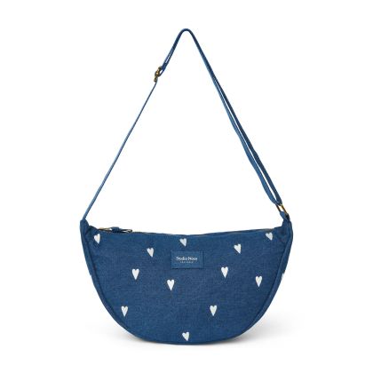 STUDIO NOOS - Denim Adult FANNY kabelka | Hearts Dark Blue White Hearts