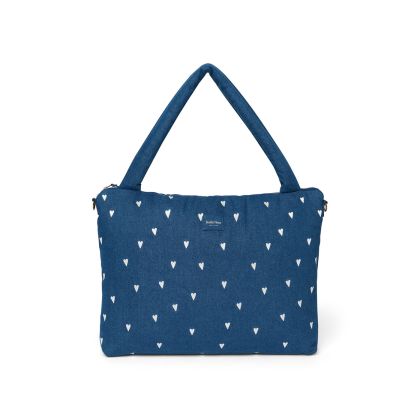 STUDIO NOOS - Denim DIAPER BAG - přebalovací taška | Hearts Dark Blue White Hearts