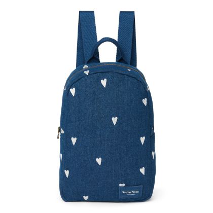 STUDIO NOOS - Denim Mini BACKPACK - batůžek | Dark Blue White Hearts