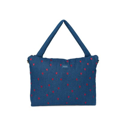 STUDIO NOOS - Denim DIAPER BAG - přebalovací taška | Dark Blue Red Hearts