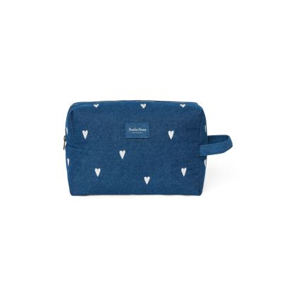 STUDIO NOOS - Denim Toiletry - toaletní taštička | Hearts Dark Blue White Hearts
