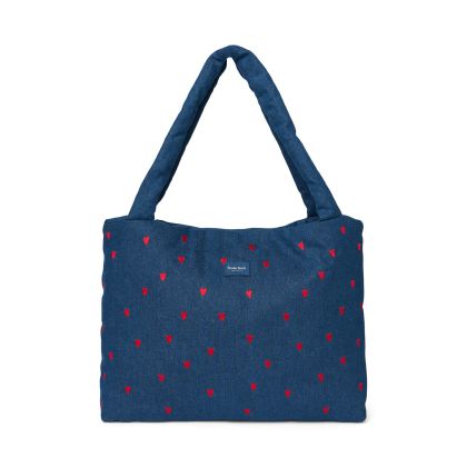 STUDIO NOOS - Denim MOM BAG | Dark Blue Red Hearts
