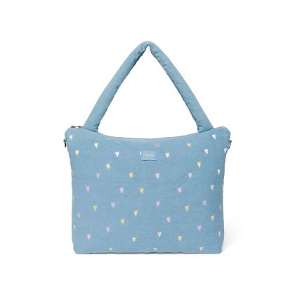 STUDIO NOOS - Denim DIAPER BAG - přebalovací taška | Hearts Light Blue Hearts