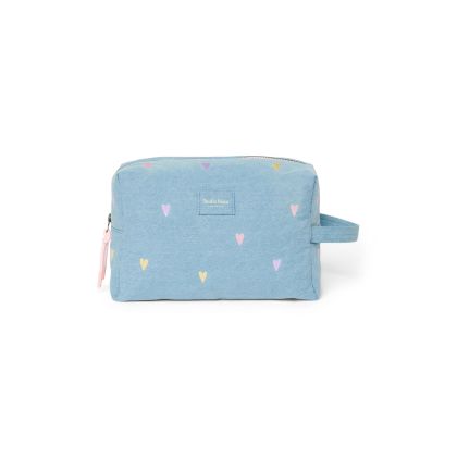STUDIO NOOS - Denim Toiletry - toaletní taštička | Hearts Light BLue Hearts