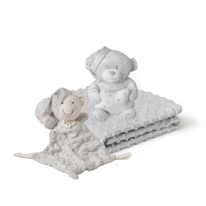 INTERBABY | Deka mäkká guličky + prítulka + medvedík  - SIVÁ