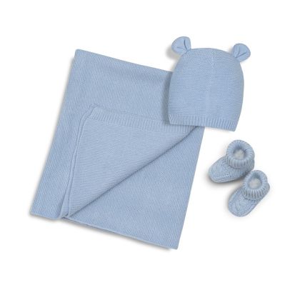 INTERBABY | Dětský SET – deka, čepička a capáčky (0–6 měsíců) - MODRÝ
