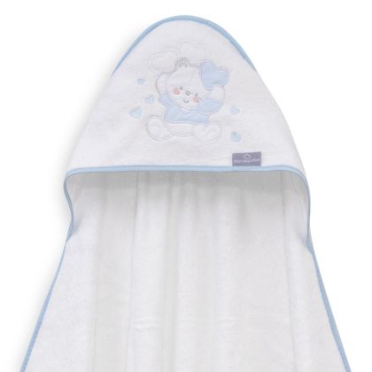 INTERBABY | Osuška MEDVÍDEK SE SRDÍČKY - BÍLO-MODRÁ