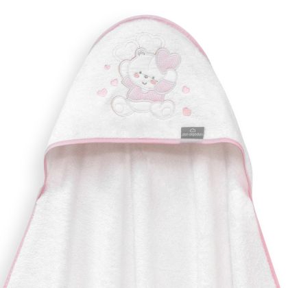 INTERBABY | Osuška MEDVÍDEK SE SRDÍČKY - BÍLO-RŮŽOVÁ
