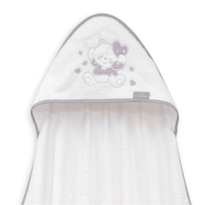 INTERBABY | Osuška MEDVÍDEK SE SRDÍČKY - BÍLO-ŠEDÁ