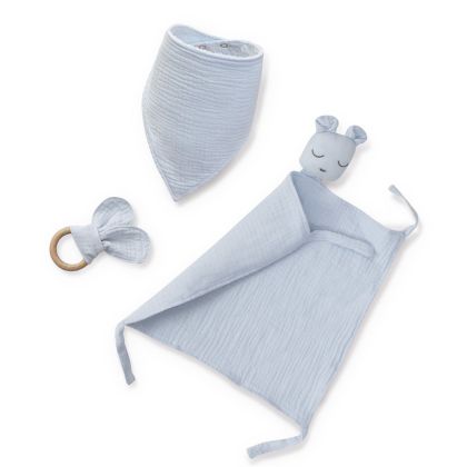 INTERBABY | SET - prítulka + podbradník + hryzátko - MODRÝ