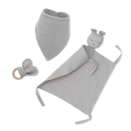 INTERBABY | SET - prítulka + podbradník + hryzátko - SIVÝ