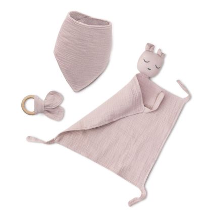 INTERBABY | SET - prítulka + podbradník + hryzátko - RUŽOVÝ