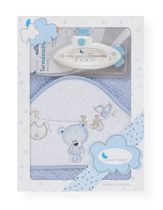 INTERBABY | Osuška froté PRÁDLO + teploměr - MODRÁ