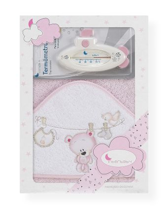 INTERBABY | Osuška froté PRÁDLO + teploměr - RŮŽOVÁ