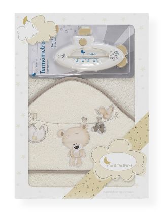 INTERBABY | Osuška froté PRÁDLO + teploměr - KRÉMOVÁ