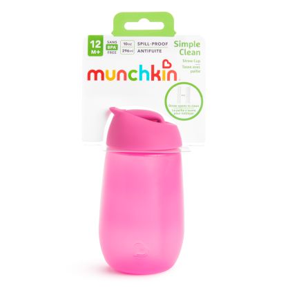 Munchkin Simple Clean lahvička s brčkem, 296ml, 12+, růžová