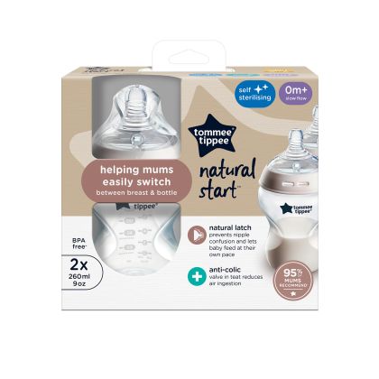 Tommee Tippee Natural Start Samosterilizační Kojenecká Lahev s ANTI-COLIC savičkou Pomalý Průtok 260 ml 0m+, 2 ks