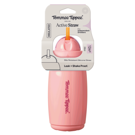 Tommee Tippee Active hrneček s brčkem, 266 ml, 12m+, růžový