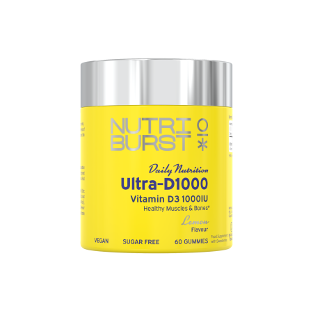 Nutriburst Ultra-D1000 gummies s vitamínem D3 + K2 (MK-7), veganské, bez přidaného cukru, příchuť citrón, 60 ks