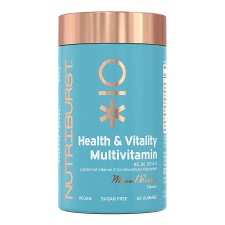 Nutriburst Premium Health & Vitality Multivitamin gummies s vitamíny A, B5, B6, B12, C, D, E, biotinem a zinkem, příchuť lesní ovoce, 60 ks