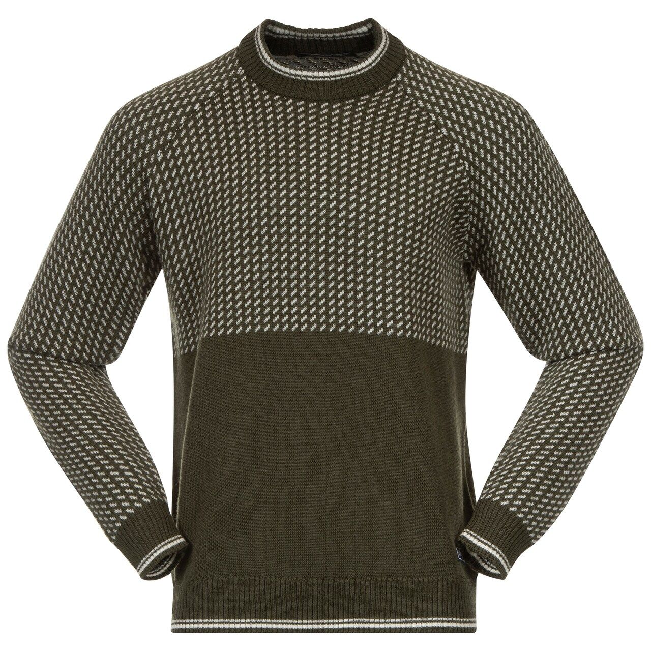 Pánský Merino svetr Bergans Alvdal, Dark Olive Green/Vanilla White