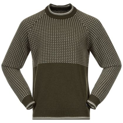 Pánský Merino svetr Bergans Alvdal, Dark Olive Green/Vanilla White