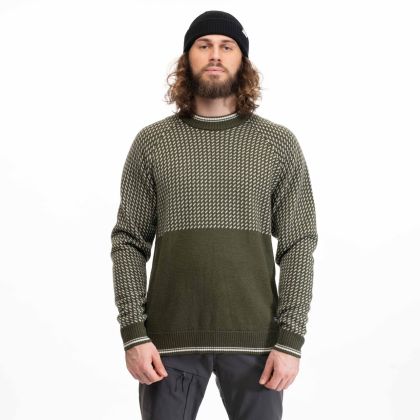 Pánský Merino svetr Bergans Alvdal, Dark Olive Green/Vanilla White