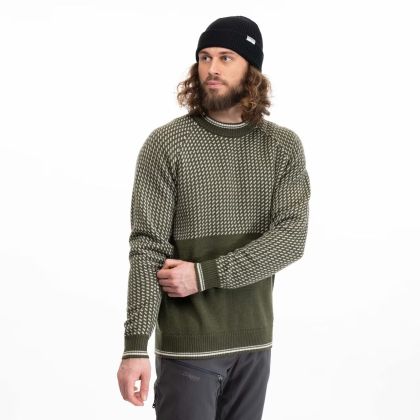 Pánský Merino svetr Bergans Alvdal, Dark Olive Green/Vanilla White