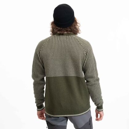 Pánský Merino svetr Bergans Alvdal, Dark Olive Green/Vanilla White
