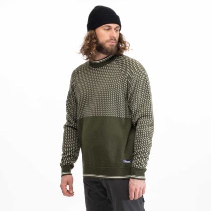 Pánský Merino svetr Bergans Alvdal, Dark Olive Green/Vanilla White