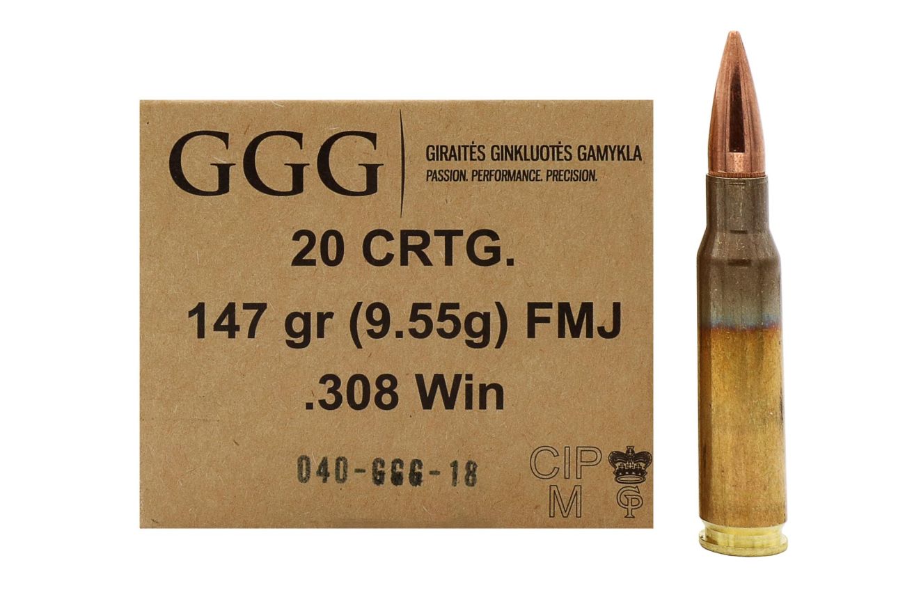 Náboj GGG .308 Win, 147gr/9,5g, FMJ